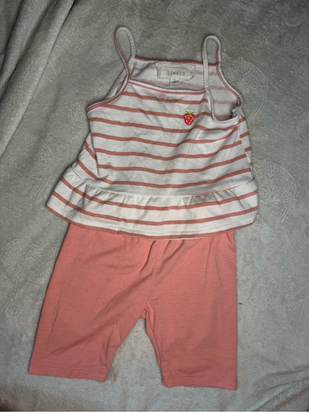 btween Pink Stripe Peplum Tank & Coral Shorts Set